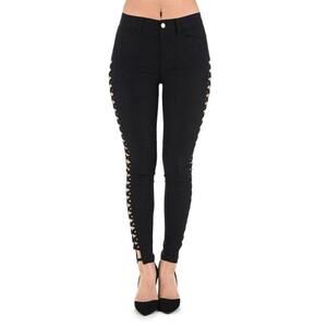 AQ Women's Stretch Skinny‎ Pants Casual Side Cut Out High Waisted Black Size 9